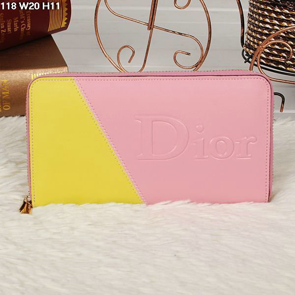 dior zippy wallet calfskin 118 pink&yellow - Click Image to Close